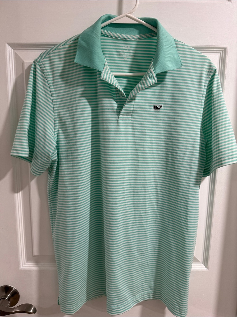 Vineyard Vines Mint and White Striped Polo – Men’s